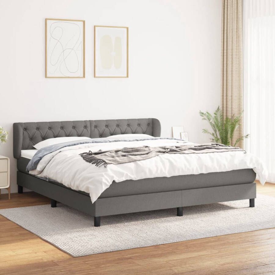 The Living Store Boxspring met matras stof donkergrijs 160x200 cm Boxspring Boxsprings Bed Slaapmeubel Boxspringbed Boxspring Bed Tweepersoonsbed Bed Met Matras Bedframe Ledikant Bedden