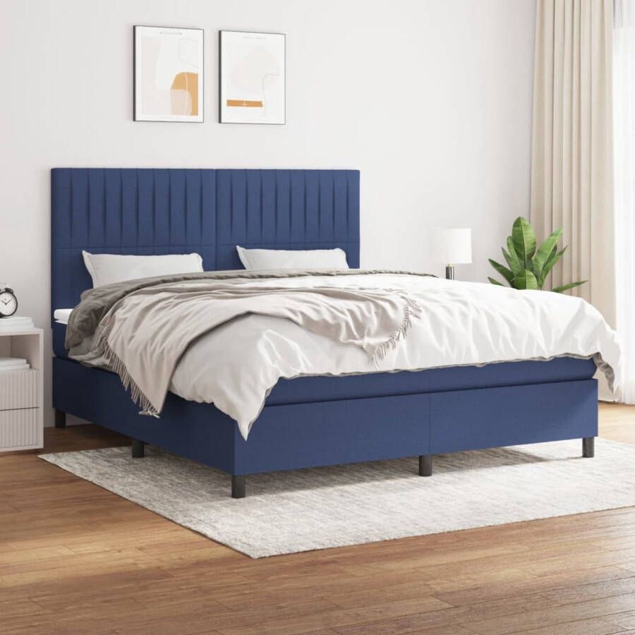 The Living Store boxspringbed Materiaal stof 203x180x118 128 cm Blauw Pocketvering Middelharde ondersteuning Huidvriendelijk matras