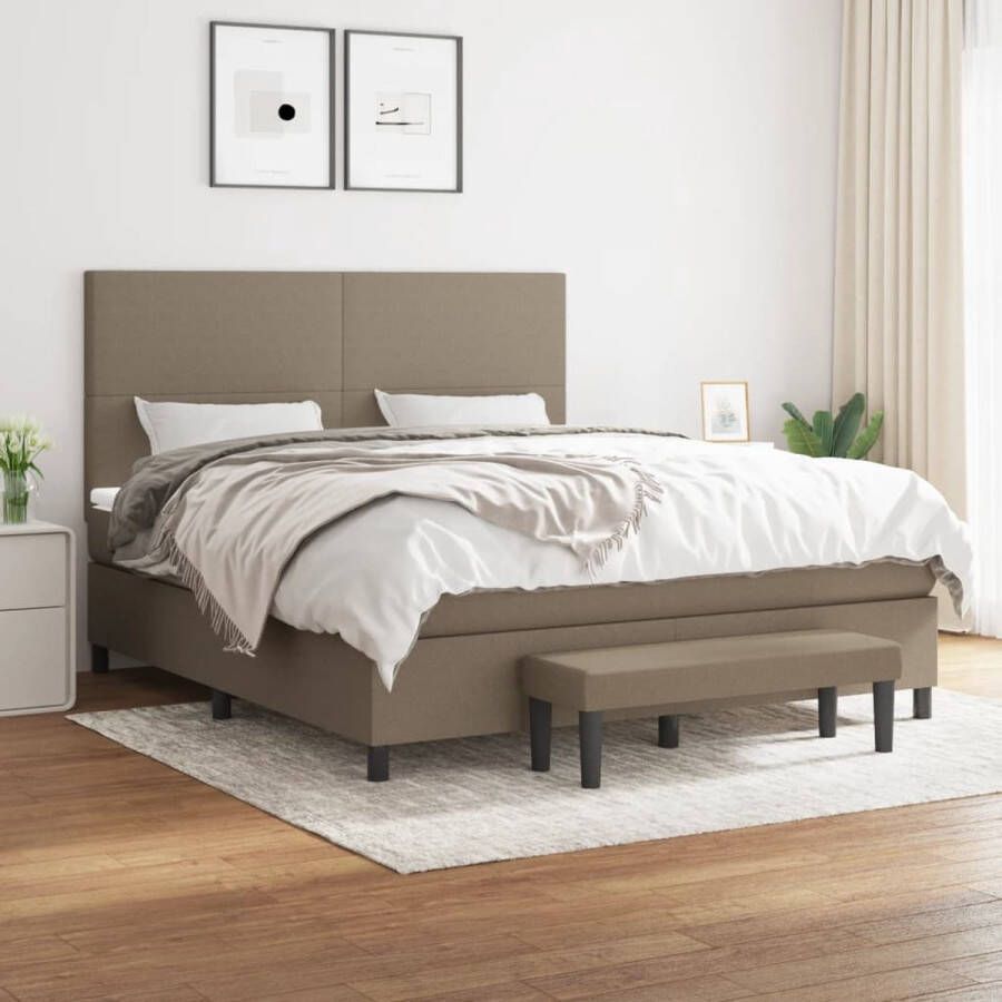 The Living Store Boxspringbed Matras Pocketvering Middelharde ondersteuning Huidvriendelijk topmatras Multifunctioneel bankje Kleur taupe Afmetingen 203 x 180 x 118 128 cm