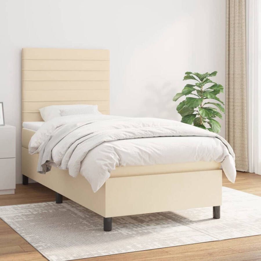 The Living Store Boxspringbed Bedframe 203x90x78 88cm Pocketvering Middelharde ondersteuning Huidvriendelijk topmatras Crème Polyester Boxspringbed Boxspring Tweepersoonsbed Creme Kleurig Bed Pocketed Spring Mattress - Foto 2