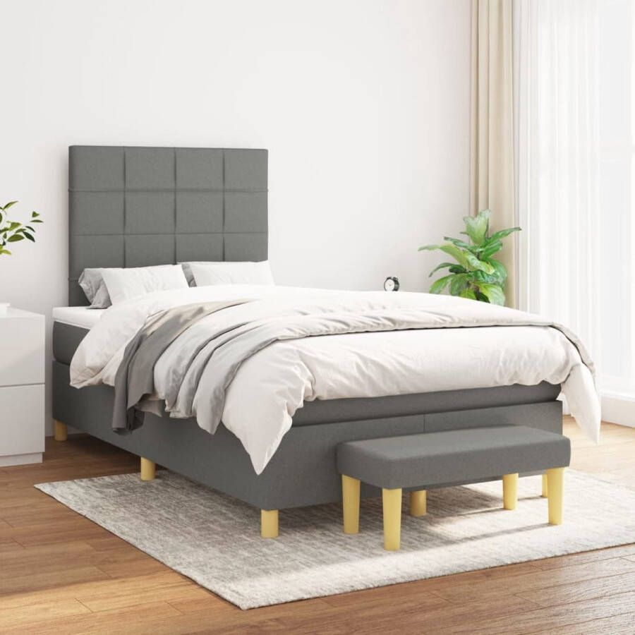 The Living Store Boxspringbed met verstelbaar hoofdbord en pocketvering matras 120x200 cm donkergrijs Boxspringbed Boxspring Tweepersoonsbed Grijs Bed Stapelbare Bed