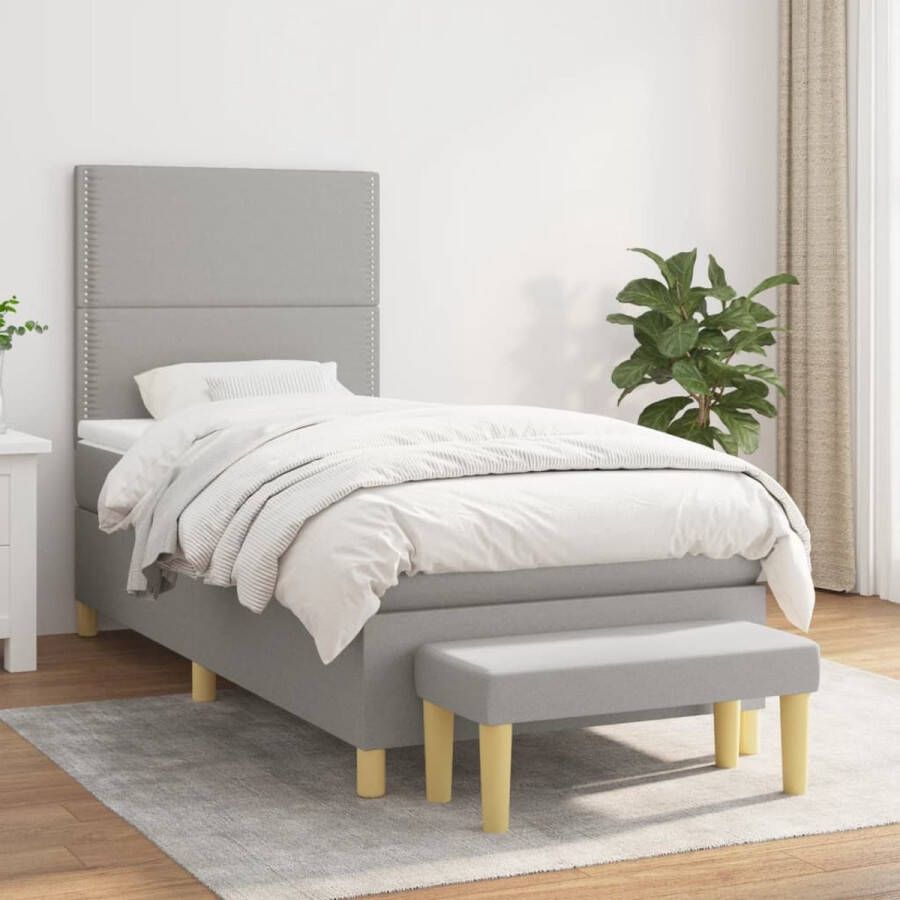 VidaXL Bed Met Boxspring Boxspringbed Boxspring met matras stof lichtgrijs 90x190 cm Boxspring Frame Tweepersoonsbed Grijs Bed