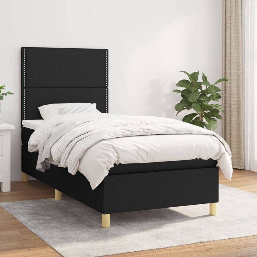 The Living Store Boxspringbed naam Bed 203 x 90 x 118 128 cm Zwart Boxspringbed Boxspring Bed Tweepersoon Bed Stapelbed