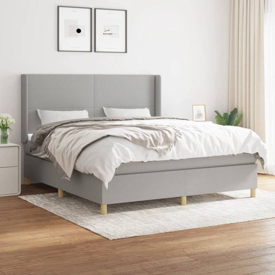 The Living Store Boxspringbed naam Bed met Pocketvering Matras 180x200x20cm Lichtgrijs