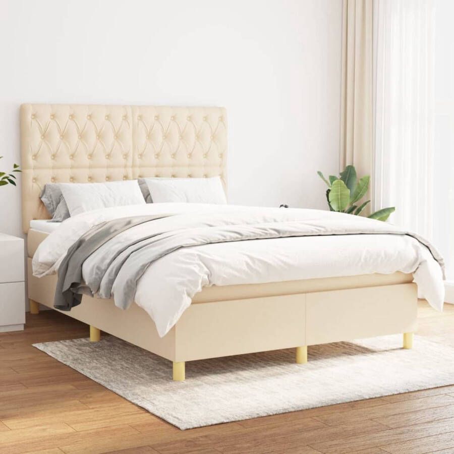 The Living Store Boxspringbed naam Bed met Pocketvering matras en Huidvriendelijk topmatras Afmeting 140 x 190 cm Kleur- crème en wit