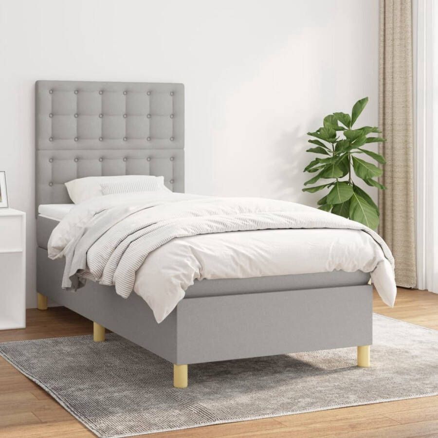 The Living Store Boxspringbed Optima Bed 203 x 83 x 118 128 cm Lichtgrijs Met verstelbaar hoofdbord Pocketvering matras Middelharde ondersteuning Huidvriendelijk topmatras Inclusief montagehandleiding