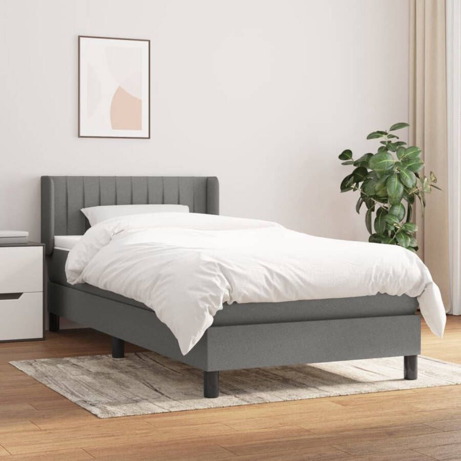 The Living Store Boxspringbed Pocketvering 100 x 200 cm Donkergrijs Wit Boxspringbed Pocketvering Donkere Kleuren Tweepersoonsbed Stapelbare Bedbodems - Foto 2
