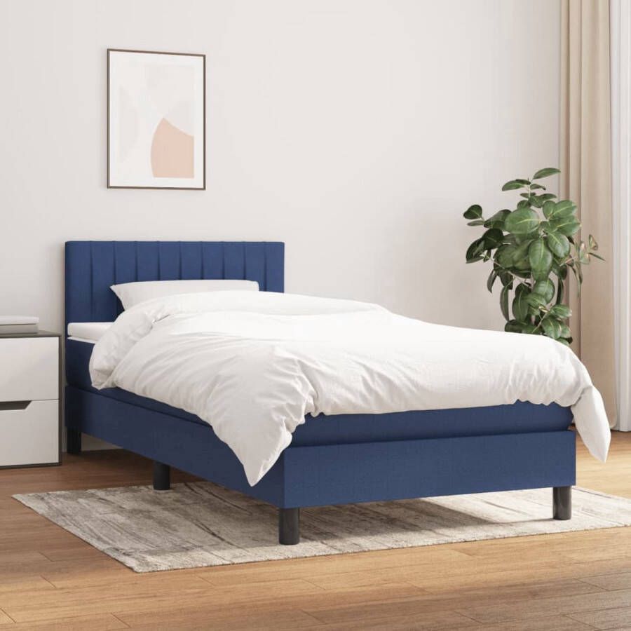 The Living Store Boxspringbed Pocketvering matras Middelharde ondersteuning Huidvriendelijk topmatras Blauw 100 x 200 x 118 128 cm (L x B x H)