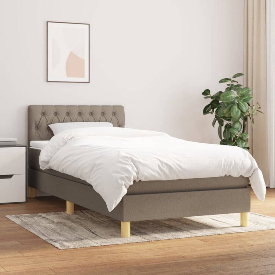 The Living Store Boxspringbed Pocketvering 100x200 cm Middelharde ondersteuning Boxspringbed Pocketvering Slaapcomfort Taupe Hoofdboard