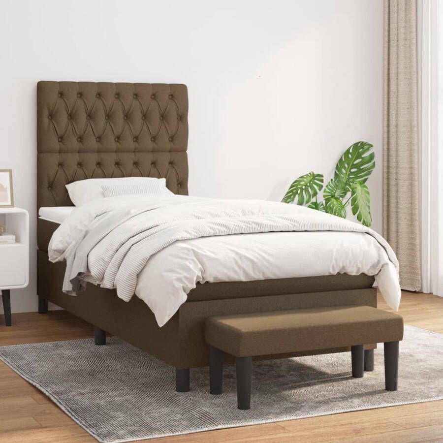 The Living Store Boxspring met matras stof donkerbruin 100x200 cm Boxspringbed Slaapcomfort Donkere Kleur Tweepersoonsbed Pocketed Veren - Foto 2