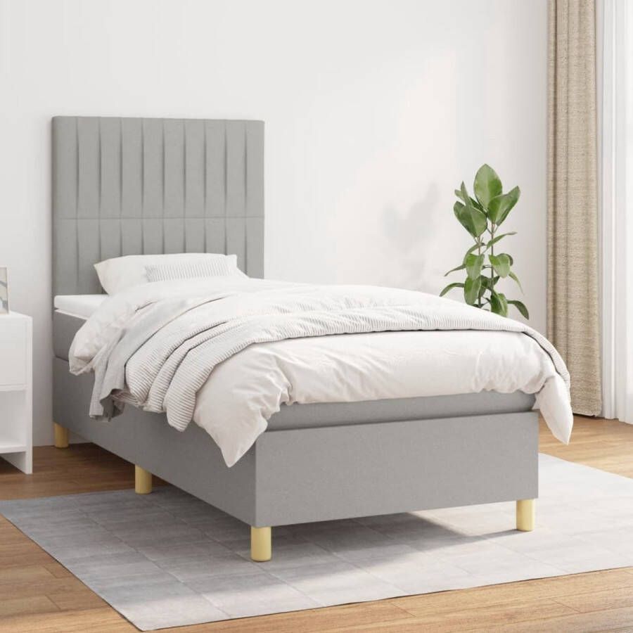 The Living Store Boxspringbed Pocketvering 100x200x118 128 cm Lichtgrijs Inclusief matras en topmatras Boxspring Boxspringbed Tweepersoonsbed Grijs Bed Pocketed Spring Mattress