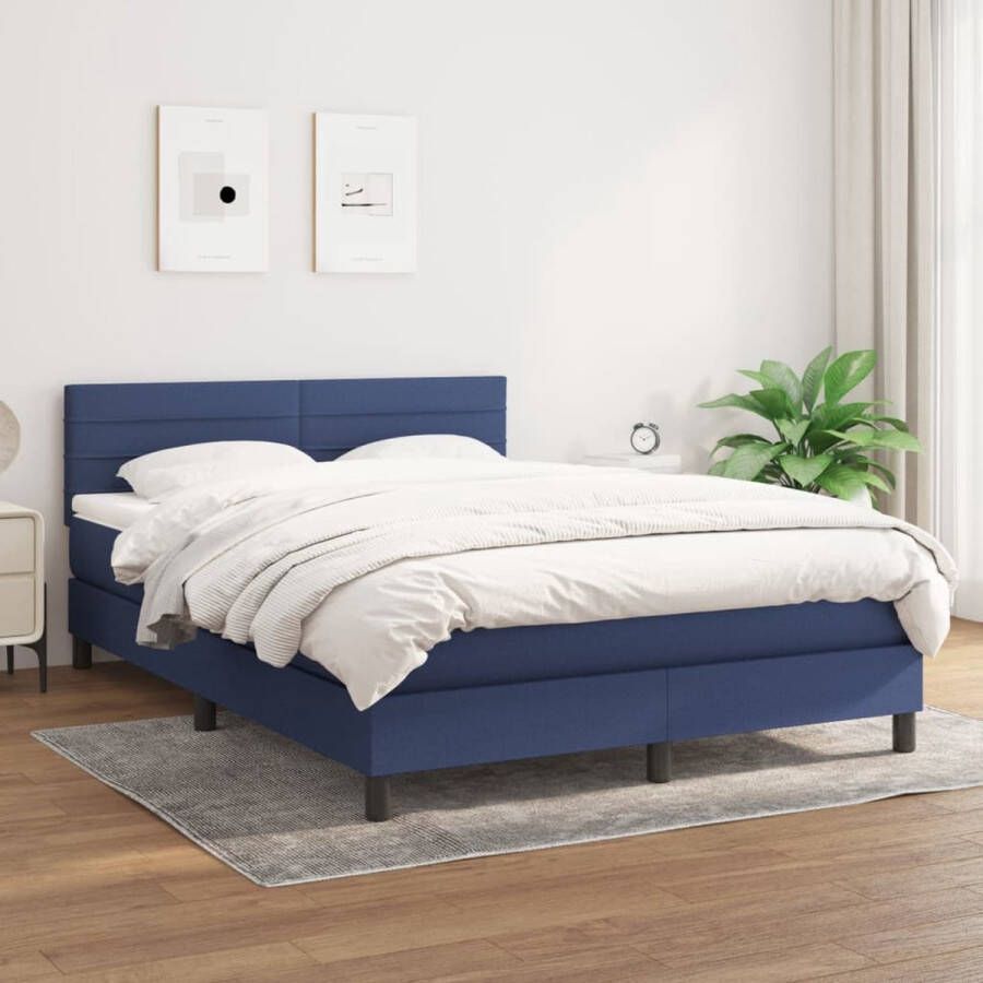 The Living Store Boxspringbed Pocketvering 140 x 190 cm Blauw Met verstelbaar hoofdbord Boxspringbed Boxspring Tweepersoonsbed Slaapcomfort Pocketed Veren - Foto 3