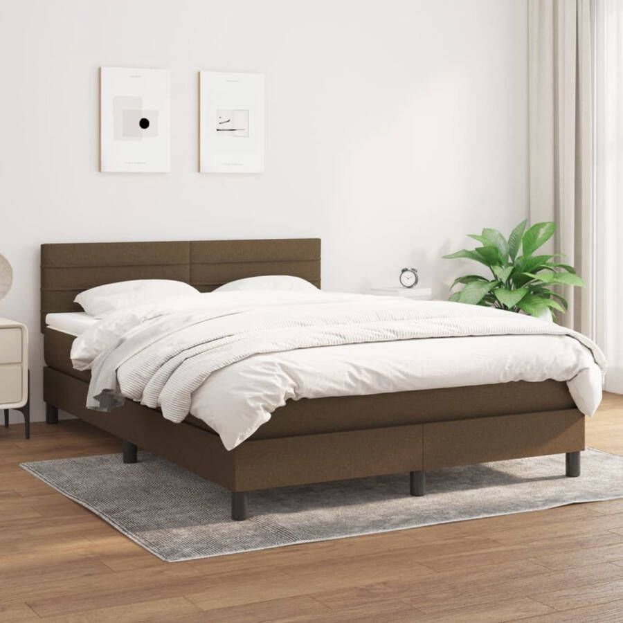 The Living Store Boxspringbed Pocketvering 140 x 190 cm Donkerbruin Duurzaam materiaal verstelbaar hoofdbord middelharde ondersteuning huidvriendelijk topmatras Inclusief montagehandleiding