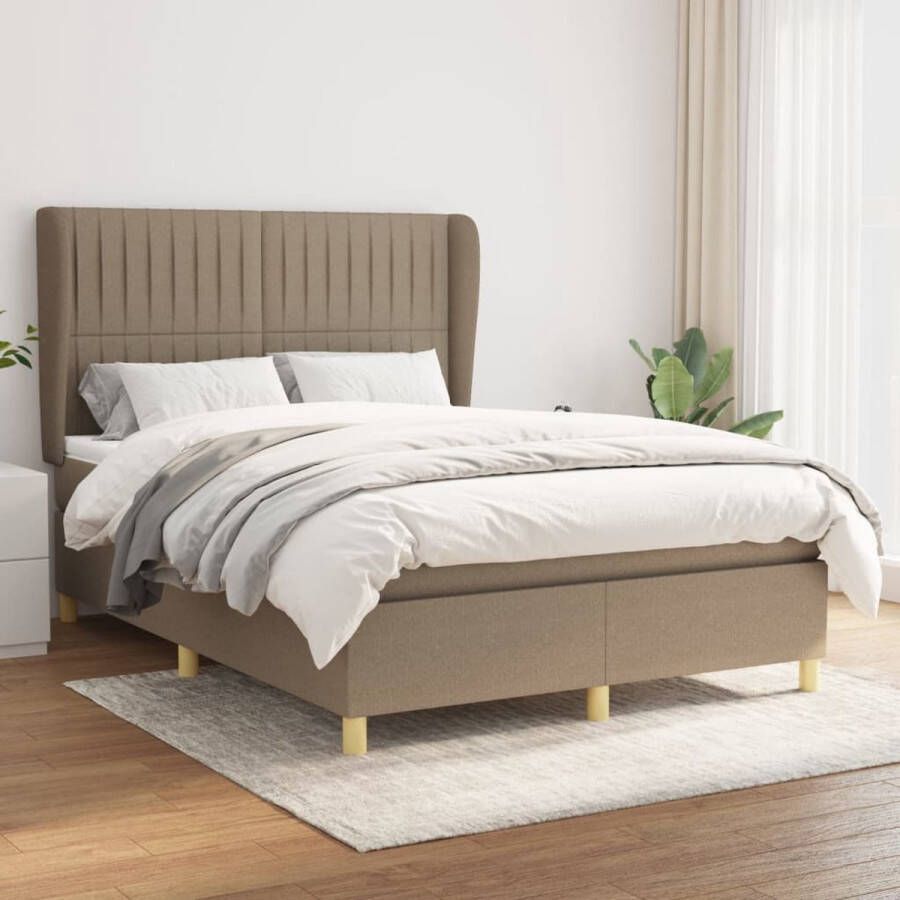 The Living Store Boxspringbed Pocketvering 140 x 200 cm Taupe Inclusief matras en topmatras Boxspringbed Boxspring Slaapkamer Meubels Tweepersoonsbed Pocketveer Matras