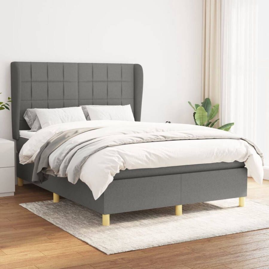 The Living Store Boxspring met matras stof donkergrijs 140x190 cm Boxspringbed Boxspring Donkere Kleuren Tweepersoonsbed Pocketvering - Foto 2