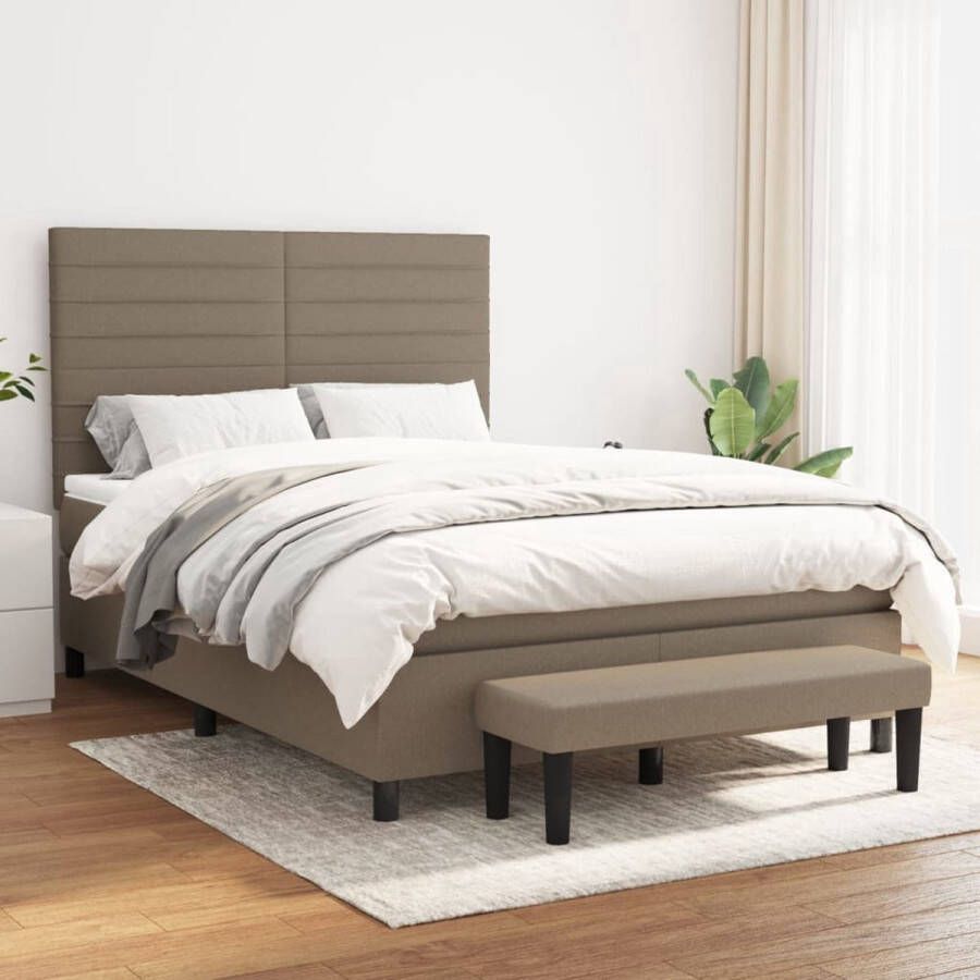 VidaXL Pocketvering Boxspringbed Boxspring met matras stof taupe 140x190 cm Boxspring Tweepersoonsbed Bed Frame
