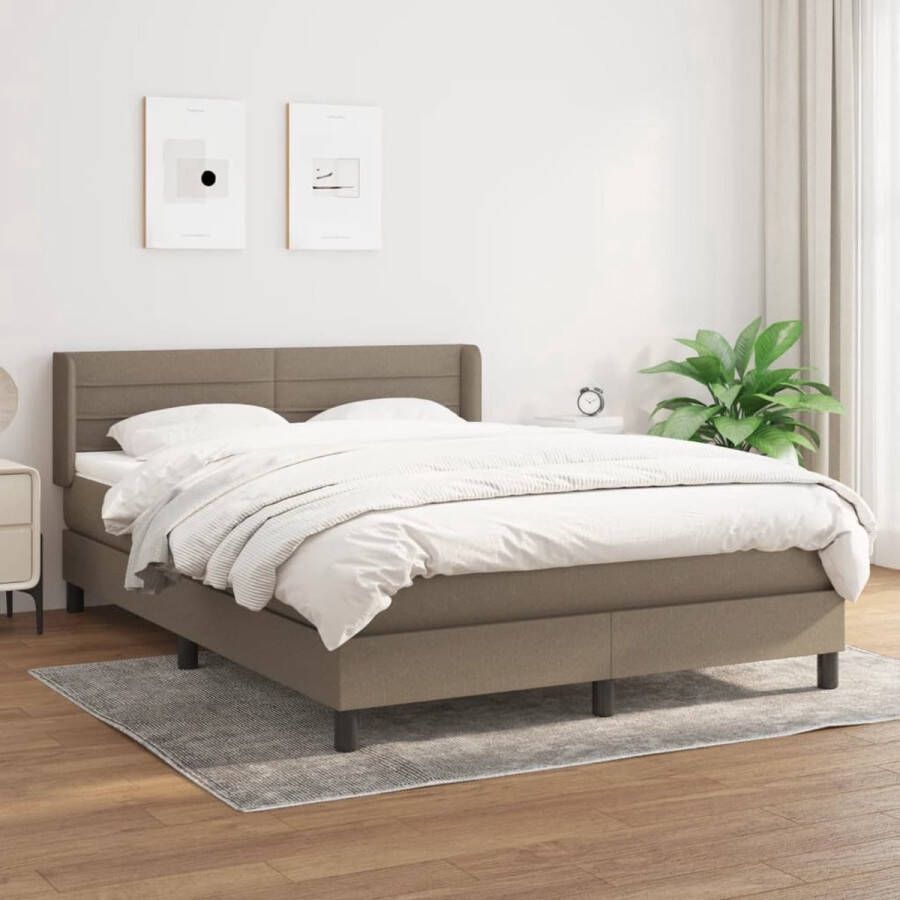 VidaXL Boxspring Stof Taupe 140x190 cm Inclusief Matras Boxspringbed Pocketvering Tweepersoonsbed Taupecouleur Houten Frame
