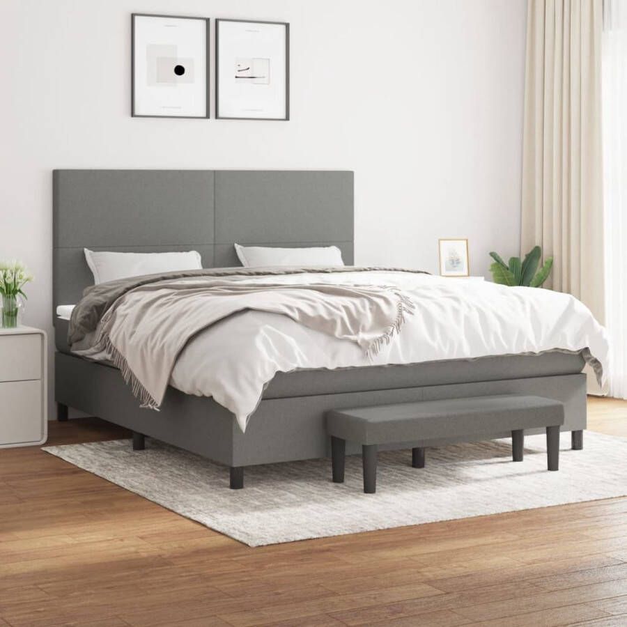 The Living Store Boxspring met matras stof donkergrijs 160x200 cm Boxspringbed Pocketvering Donkere Kleuren Slaapkamer Meubels Tweepersoons Bed - Foto 2