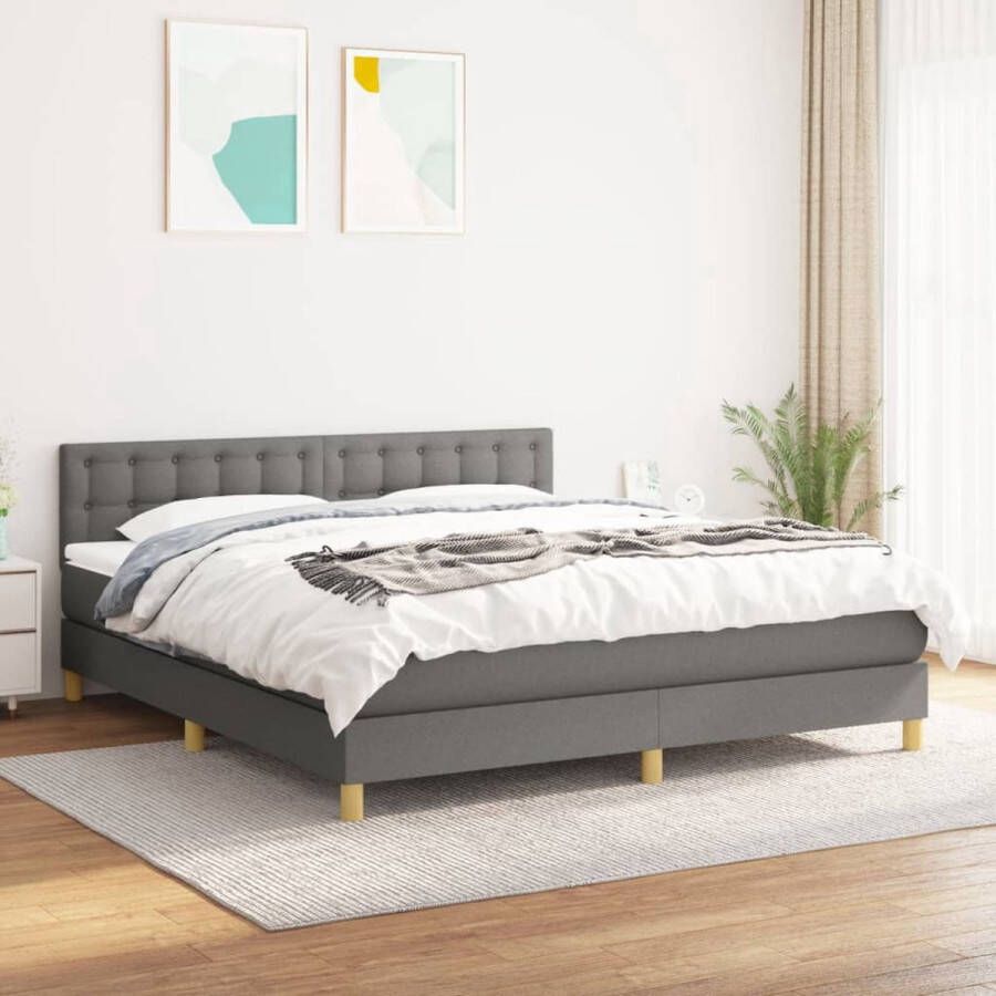 The Living Store Boxspring met matras stof donkergrijs 160x200 cm Boxspringbed Boxspring Donkere Kleuren Tweepersoonsbed Pocketed Spring Mattress