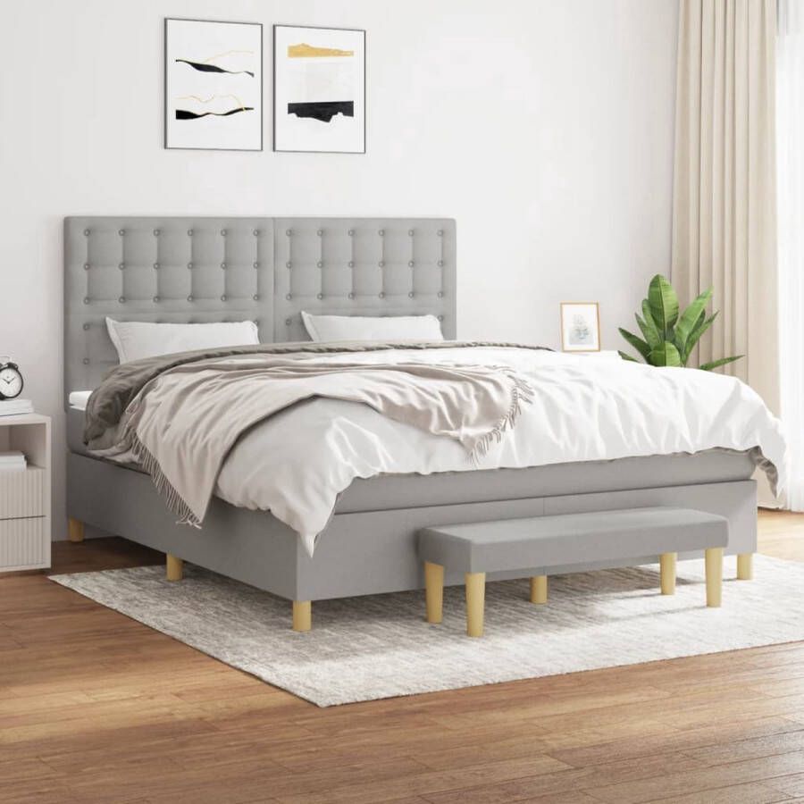 The Living Store Boxspring met matras stof lichtgrijs 160x200 cm Boxspring Slaapcomfort Pocketvering Licht Grijs Tweepersoonsbed - Foto 2