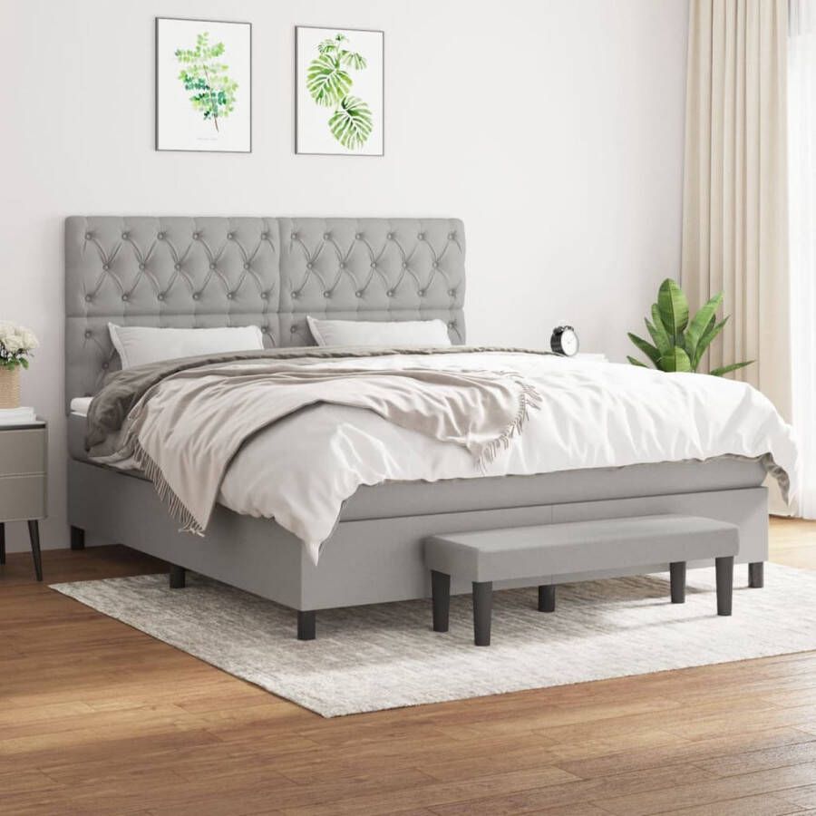 The Living Store Boxspring met matras stof lichtgrijs 160x200 cm Boxspringbed Boxspring Tweepersoonsbed Bed Frame Grijs Bed - Foto 2
