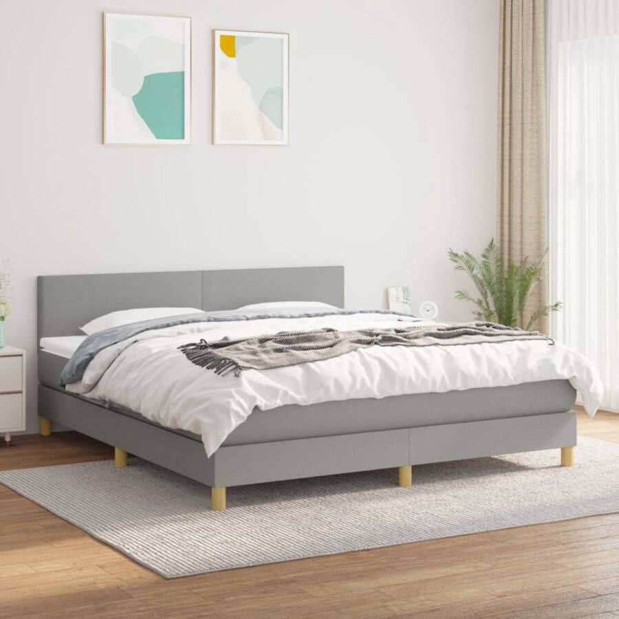 The Living Store Boxspringbed Pocketvering 180 x 200 cm Lichtgrijs Inclusief matras en topmatras