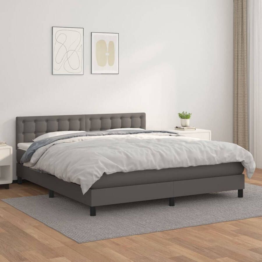 The Living Store Boxspring met matras kunstleer grijs 180x200 cm Boxspringbed Slaapcomfort Boxspring Tweepersoonsbed King Size Bed - Foto 2