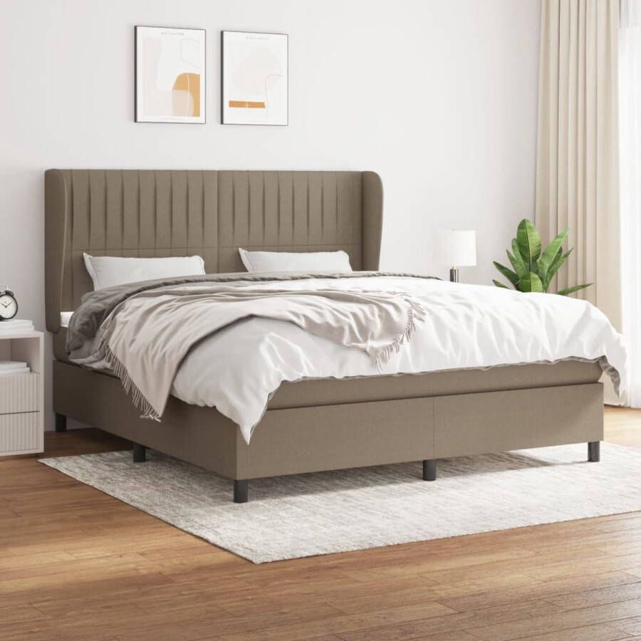 The Living Store Boxspringbed Pocketvering 180x200 cm Taupe Huidvriendelijke topmatras Boxspringbed Pocketvering Slaapcomfort Taupe Hoofdboard - Foto 2