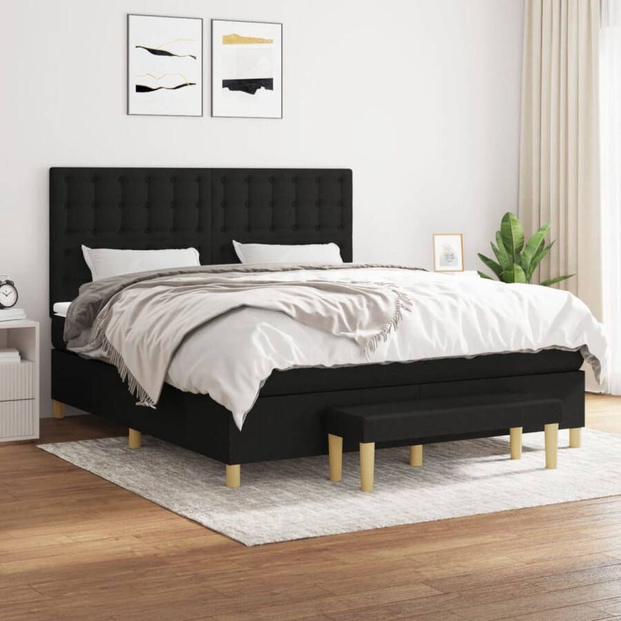 The Living Store Boxspring met matras stof zwart 180x200 cm Boxspringbed Boxsprings Tweepersoonsbed King Size Bed Zware Boxspring - Foto 2