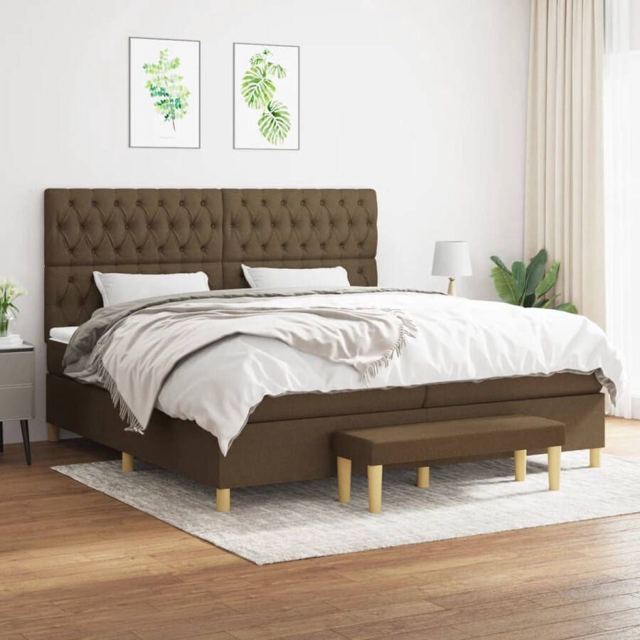 The Living Store Boxspringbed Pocketvering 203 x 200 x 118 128 cm Donkerbruin Boxspringbed Boxspring Tweepersoonsbed Donkere Meubels Houten Bed