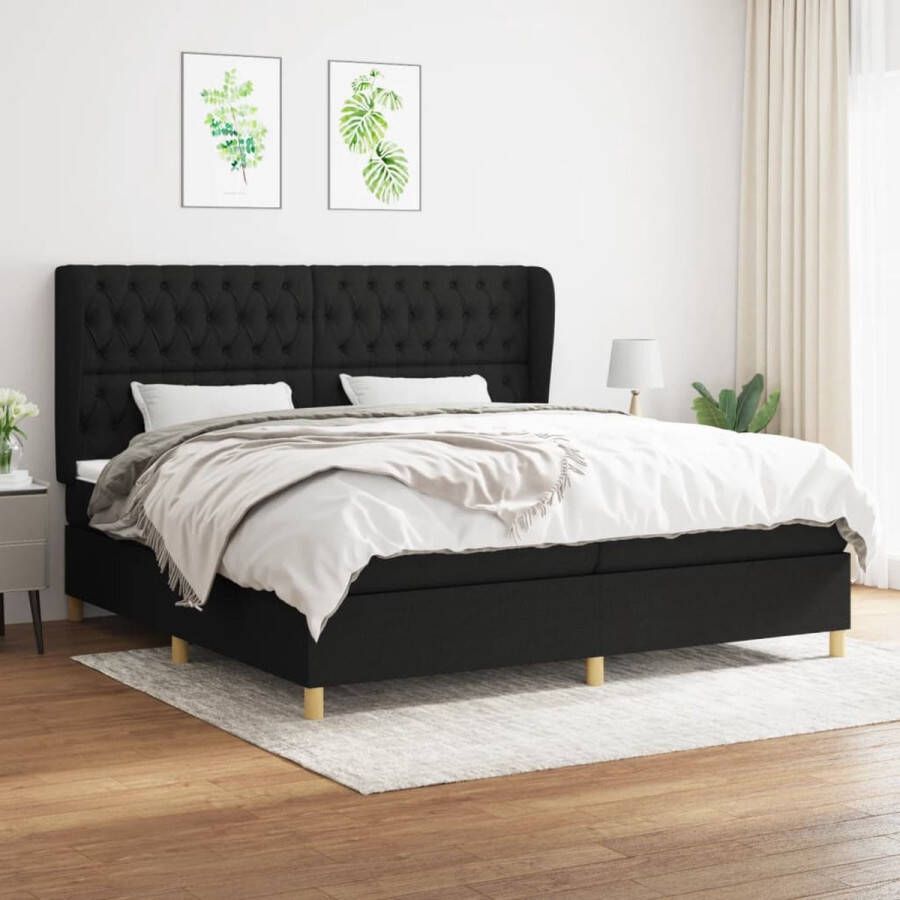 The Living Store Boxspringbed Pocketvering 203 x 203 x 118 128 cm Duurzaam zwart bed met verstelbaar hoofdbord en middelharde matrassen inclusief huidvriendelijke topmatras
