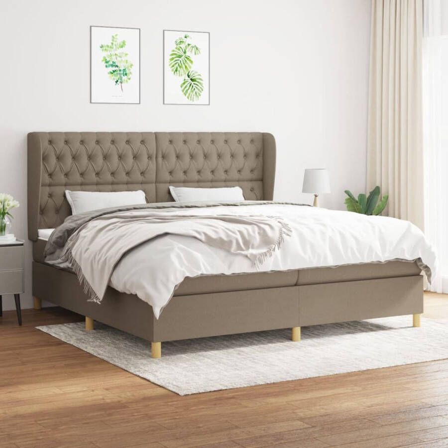 The Living Store Boxspringbed Pocketvering 203 x 203 x 118 128 cm taupe inclusief 2 matrassen en topmatras