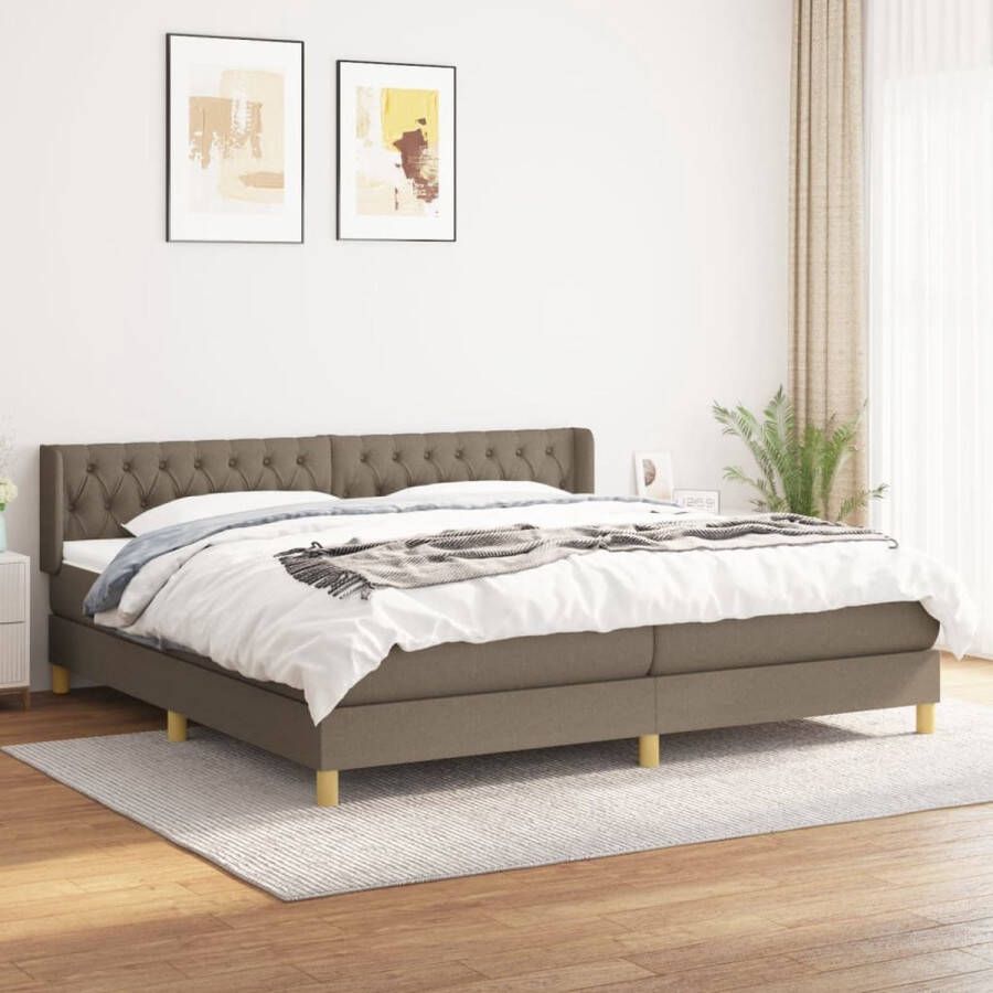 The Living Store Boxspring met matras stof taupe 200x200 cm Boxspring Boxsprings Bed Slaapmeubel Boxspringbed Boxspring Bed Tweepersoonsbed Bed Met Matras Bedframe Ledikant Bedden