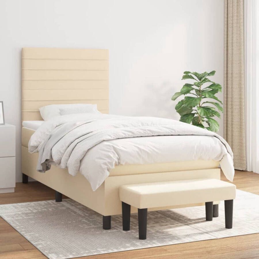 The Living Store Boxspringbed Pocketvering 90 x 200 cm Crème Duurzaam materiaal Verstelbaar hoofdbord Comfortabele ondersteuning Middelharde ondersteuning Huidvriendelijk topmatras Inclusief montagehandleiding