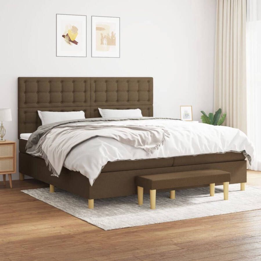 The Living Store Boxspringbed donkerbruin 203x200x118 128 cm pocketvering matras Boxspringbed Boxspring Tweepersoonsbed Donkere Bruine Bed Slaapcomfort