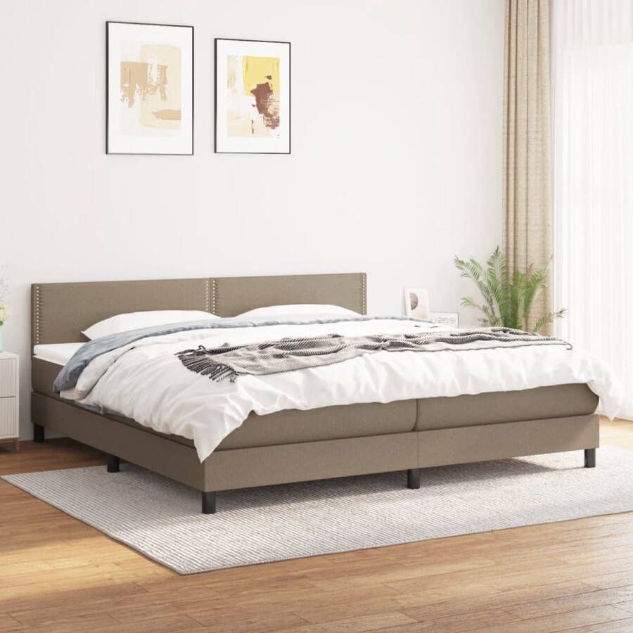 The Living Store Boxspringbed Pocketvering 203x200x78 88 cm Taupe Inclusief 2x matras en 1x topmatras Boxspringbed Boxspring Tweepersoonsbed Pocketed Spring Mattress Taupecouleur
