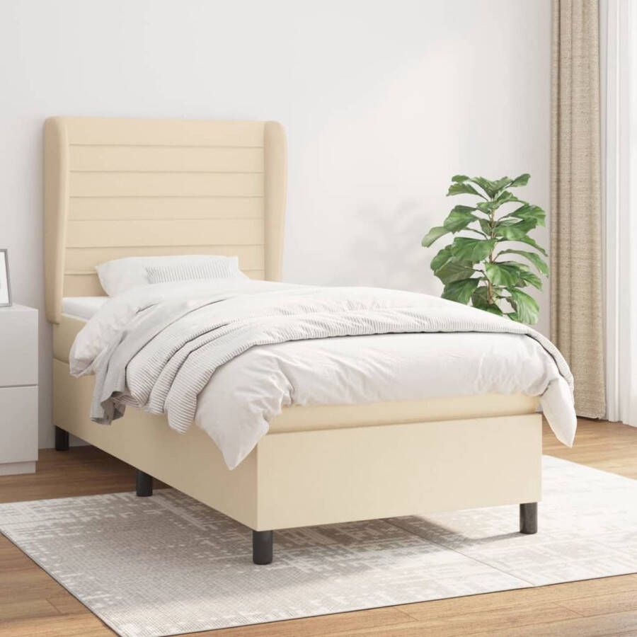 The Living Store Boxspring met matras stof crèmekleurig 80x200 cm Boxspringbed Boxspring Creme Kleurig Bed Slaapcomfort Pocketed Veren