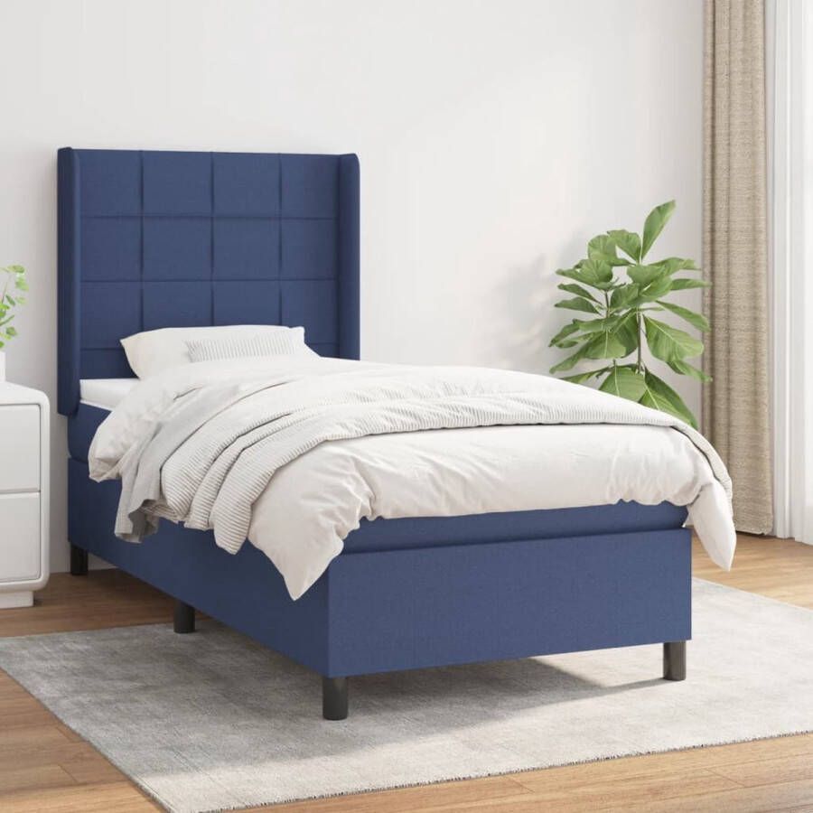 The Living Store Boxspringbed Pocketvering 80 x 200 x 20 cm Middelharde ondersteuning Boxspringbed Pocketvering Slaapcomfort Middelduur Blauwe Boxspring