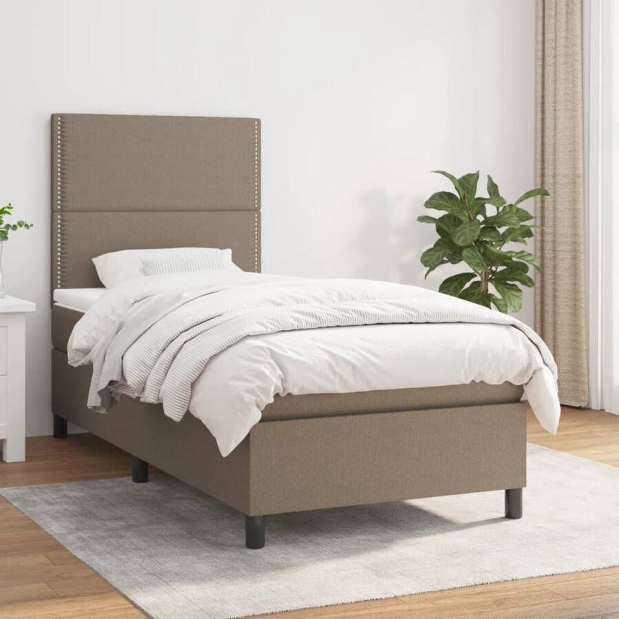 The Living Store Boxspringbed Pocketvering 90 x 190 cm Huidvriendelijk Taupe Inclusief matras en topmatras Boxspringbed Boxspring Tweepersoonsbed Stapelbare Bedden Pocketed Spring Mattress