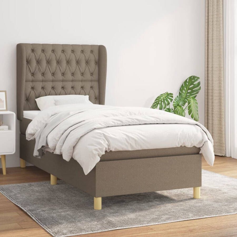 The Living Store Boxspringbed Pocketvering 90 x 190 cm Middelharde ondersteuning Boxspringbed Pocketvering Slaapcomfort Middelduur Taupe