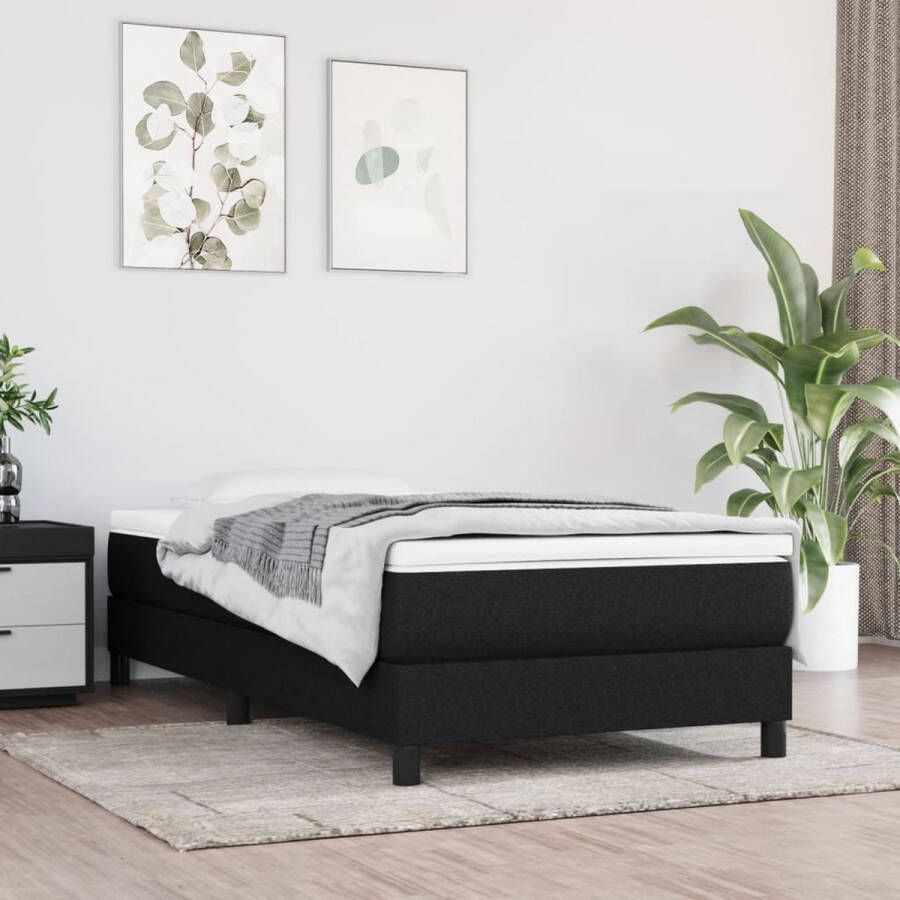 The Living Store Boxspring met matras stof zwart 90x190 cm Boxspring Boxsprings Bed Slaapmeubel Boxspringbed Boxspring Bed Eenpersoonsbed Bed Met Matras Bedframe Ledikant Bedden