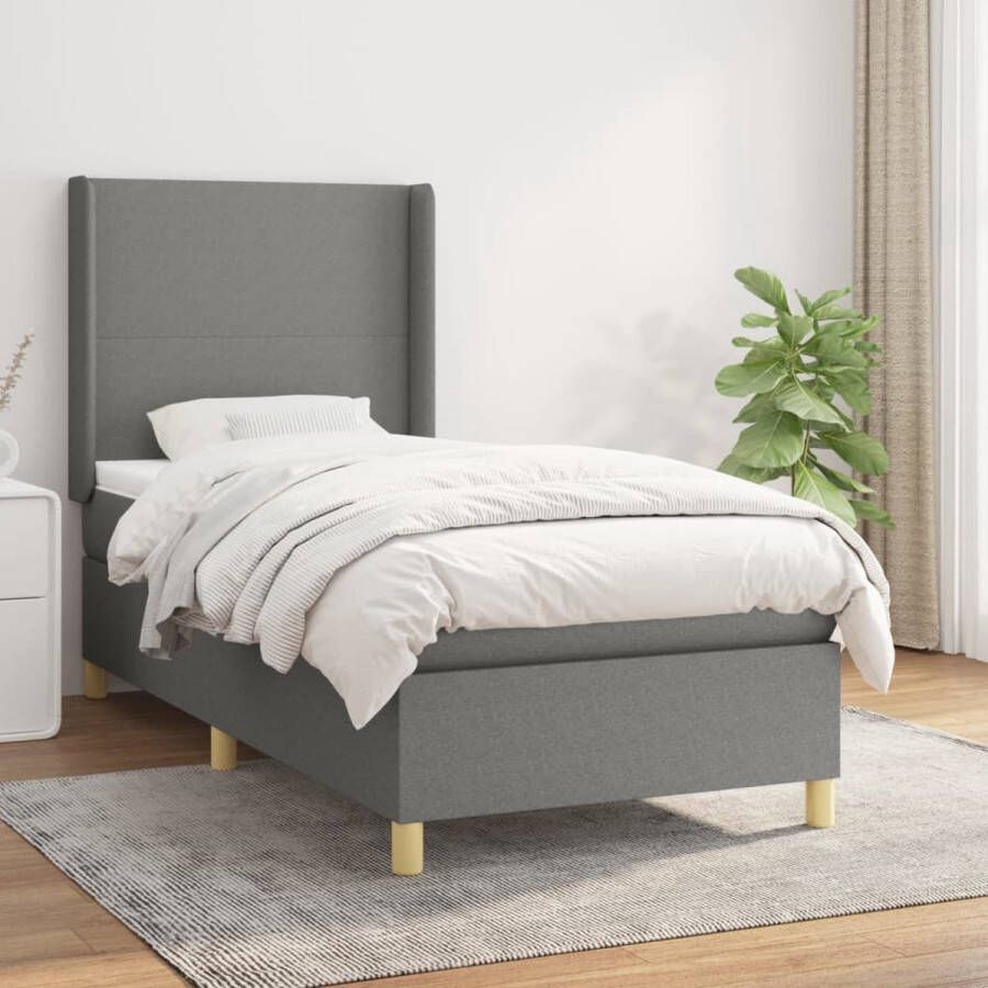 The Living Store Boxspringbed Pocketvering 90x200 cm Donkergrijs Wit Verstelbaar hoofdbord Comfortabele ondersteuning Huidvriendelijk topmatras Duurzaam materiaal Middelharde ondersteuning HygiÃnische montagehandleiding - Foto 2