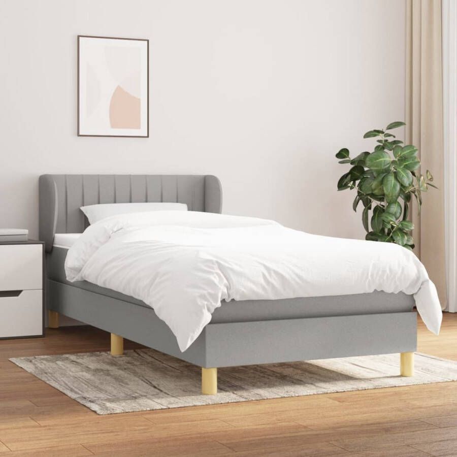 The Living Store Boxspringbed Pocketvering 90x200 cm Lichtgrijs stof Verstelbaar hoofdbord Middelharde ondersteuning Huidvriendelijk topmatras Boxspring Slaapcomfort Boxspringbed Tweepersoonsbed Pocketed Veren