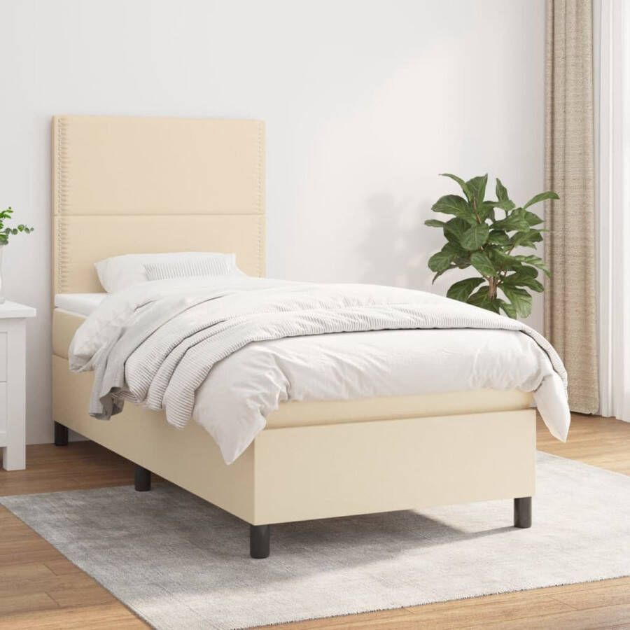 The Living Store Boxspringbed Pocketvering Crème 203 x 90 x 118 128 cm Inclusief Matras en Topmatras