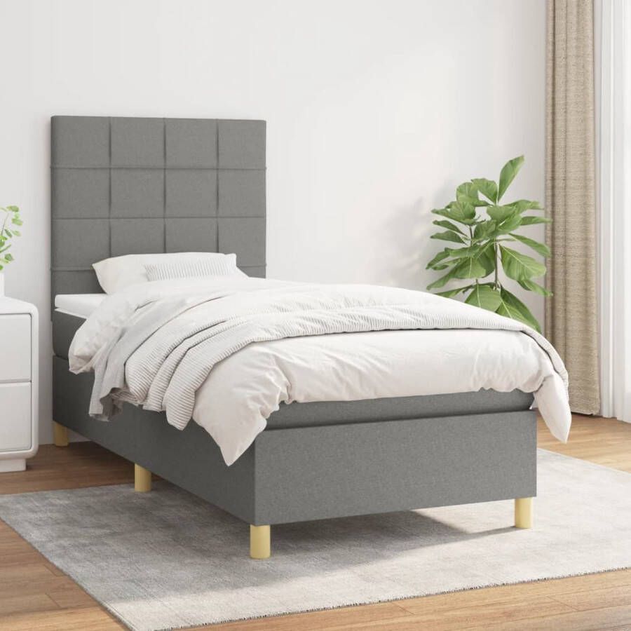 The Living Store Boxspringbed Pocketvering Donkergrijs 193 x 90 x 118 128 cm Duurzaam materiaal Boxspringbed Boxspring Donkere Kleuren Pocketveer Matras Tweepersoonsbed - Foto 2