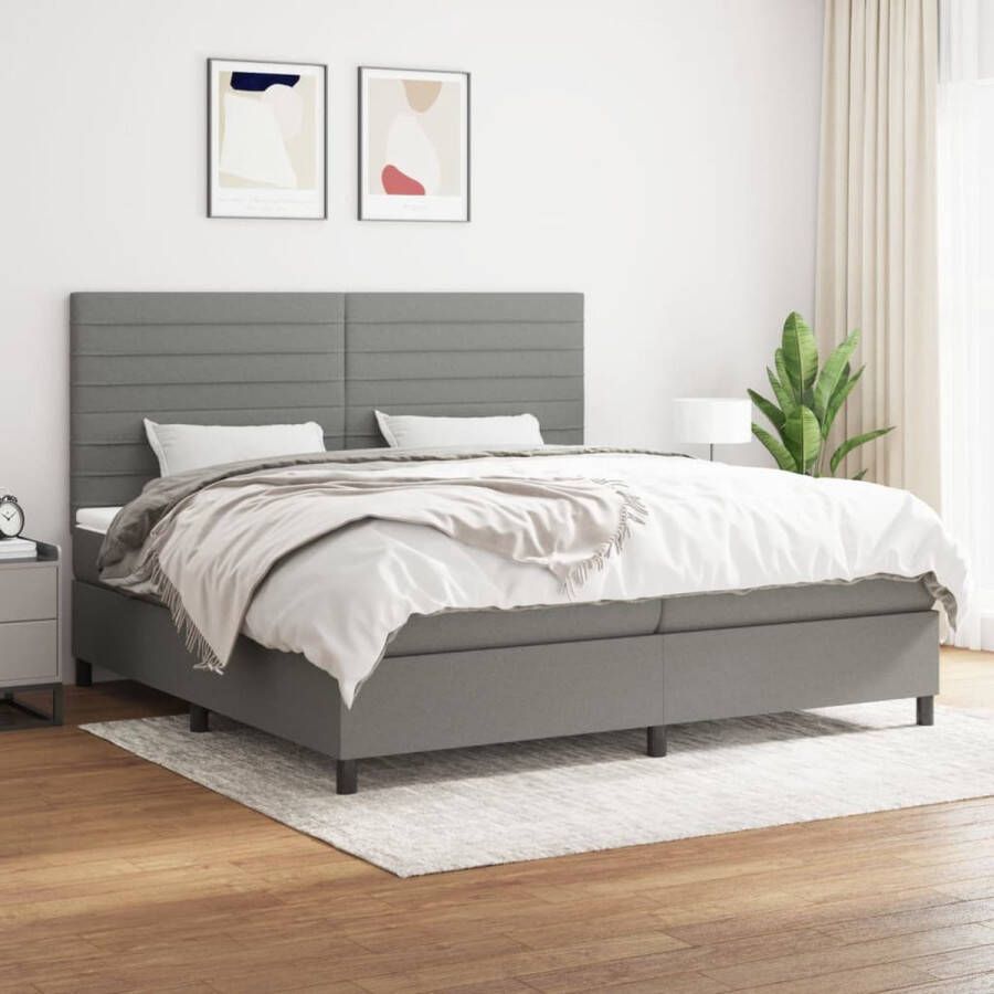The Living Store Boxspringbed Pocketvering Donkergrijs 203 x 200 cm Verstelbaar hoofdbord Boxspringbed Pocketvering Donkere Kleuren Elektrisch Verstelbare Hoofdbord Tweepersoonsbed