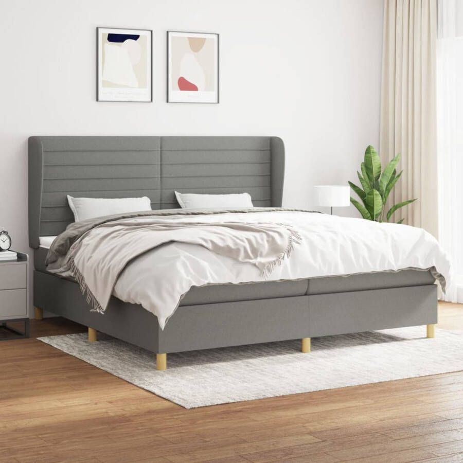 The Living Store Boxspringbed Pocketvering Donkergrijs 203x203x118 128cm Inclusief 2 matrassen en topmatras