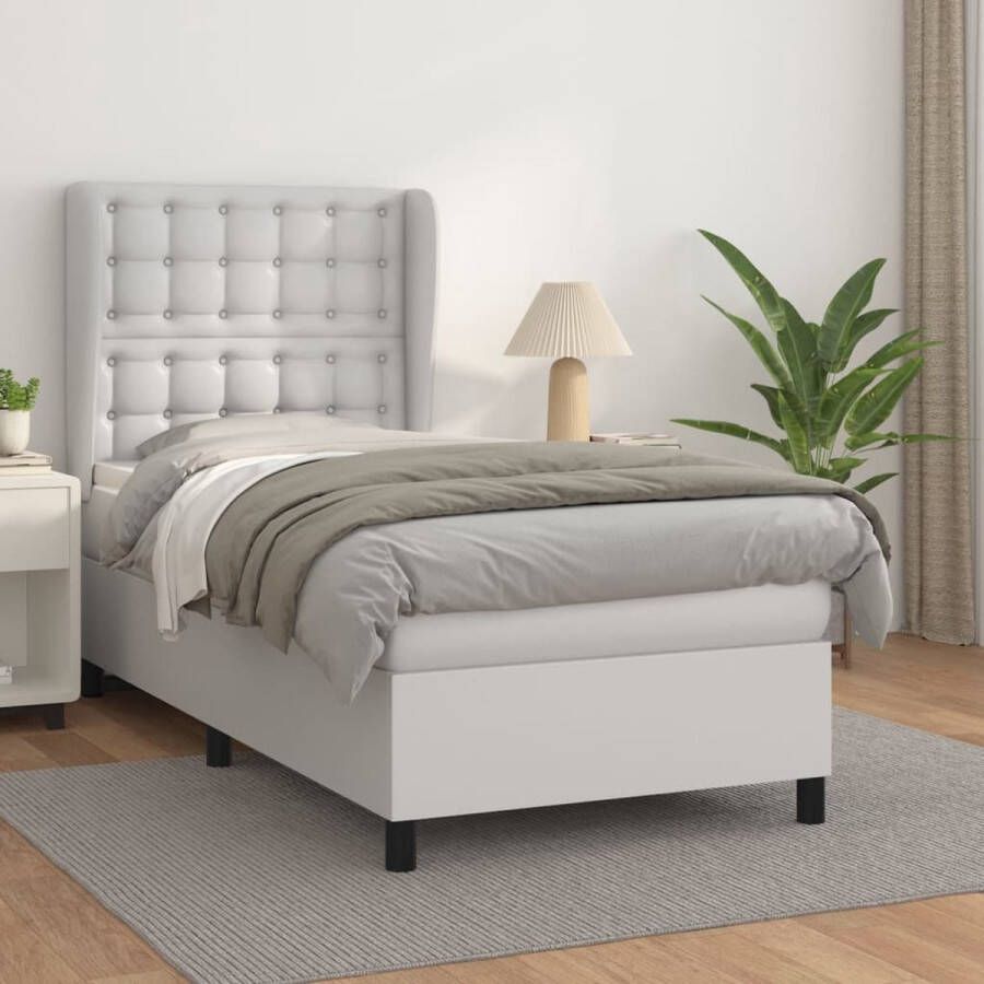 The Living Store Boxspringbed Pocketvering Kunstleer Middelhard 203 x 103 x 118 128 cm Wit Boxspringbed Boxspring Slaapcomfort Lederlook Witte Bed - Foto 2
