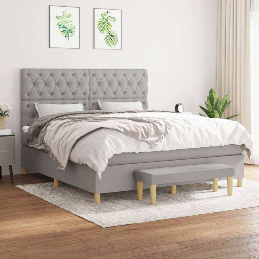 The Living Store Boxspringbed Pocketvering Lichtgrijs 203 x 160 x 118 128 cm Duurzaam materiaal Boxspring Slaapcomfort Pocketveermatras Licht Grijs Hoofdboard - Foto 2