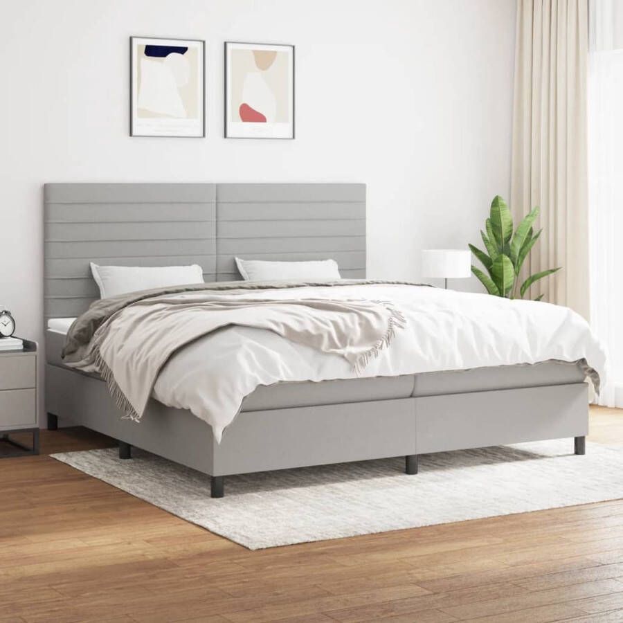 The Living Store Boxspringbed Pocketvering Lichtgrijs 203 x 200 x 118 128 cm Duurzaam en comfortabel Boxspring Slaapcomfort Pocketvering Grijs Bed Tweepersoonsbed